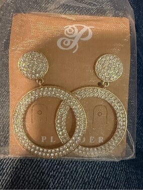 #1101 Plunder Gold Pave “Diamond Diva” Drop Hoop Earrings